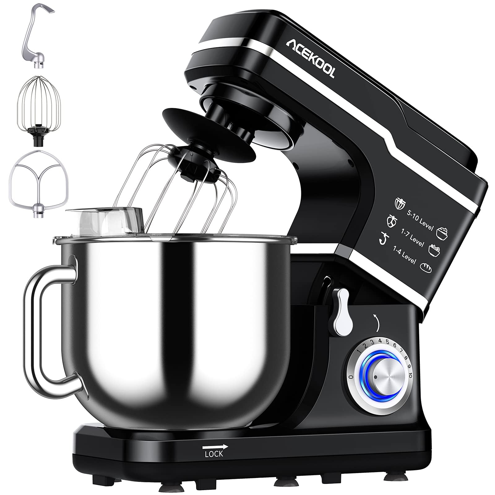 LingStar Stand Mixer,6.7L 660W 10-Speed Tilt-Head Food Mixer, Kitchen Electric Mixer with Dough Hook, Wire Whip & Beater (Black) -New in Box