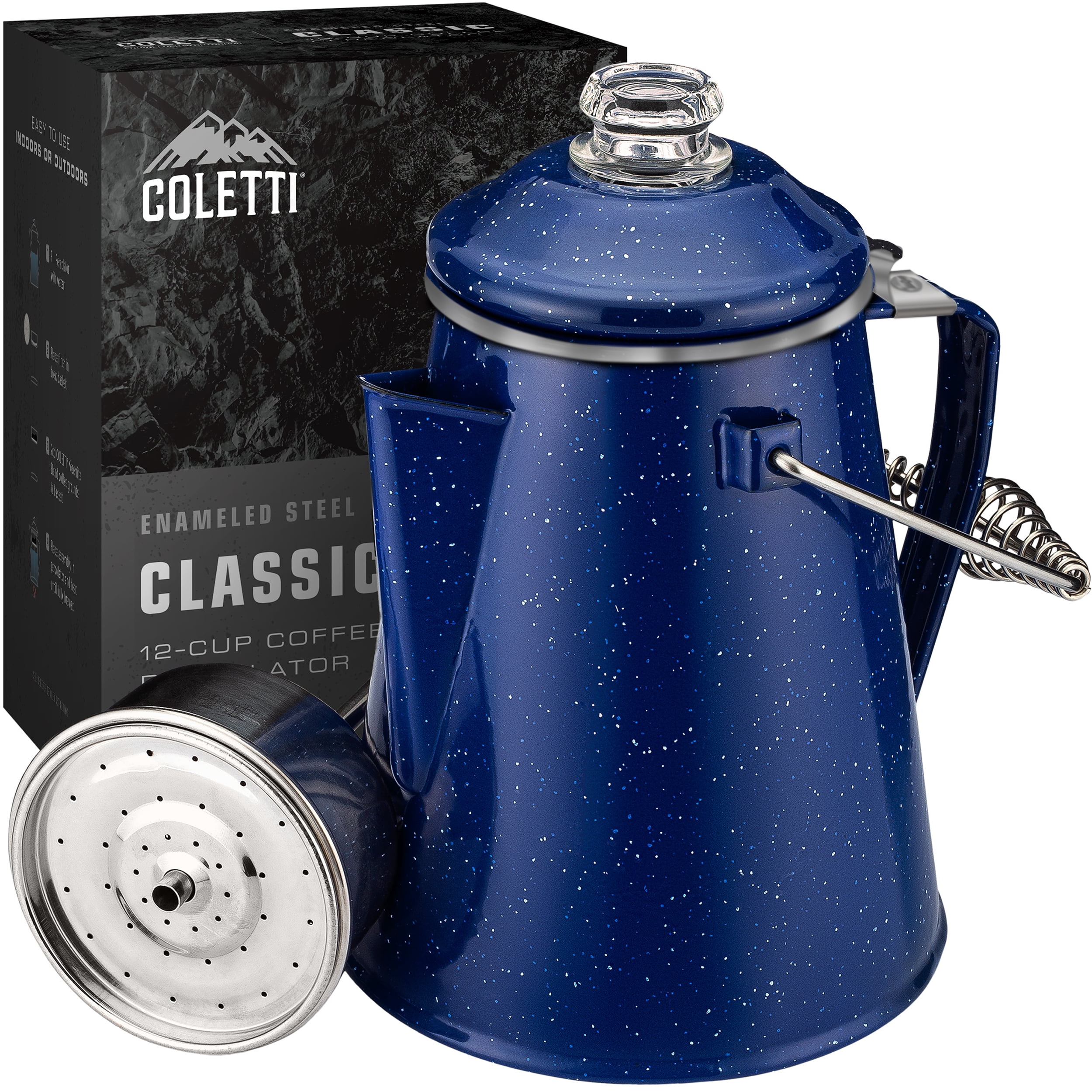 COLETTI Classic Camping Coffee Percolator - Camping Coffee Pot - 12 Cup Enamelware Percolator Coffee Pot for Campsite, Cabin, Hunting, Fishing, Backpacking, & RV -New in Box
